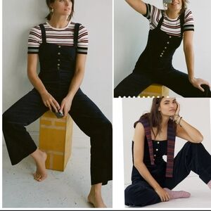 Anthropologie Joanie Courderoy Jumpsuit Sapphire Blue Velvety Overalls NWT